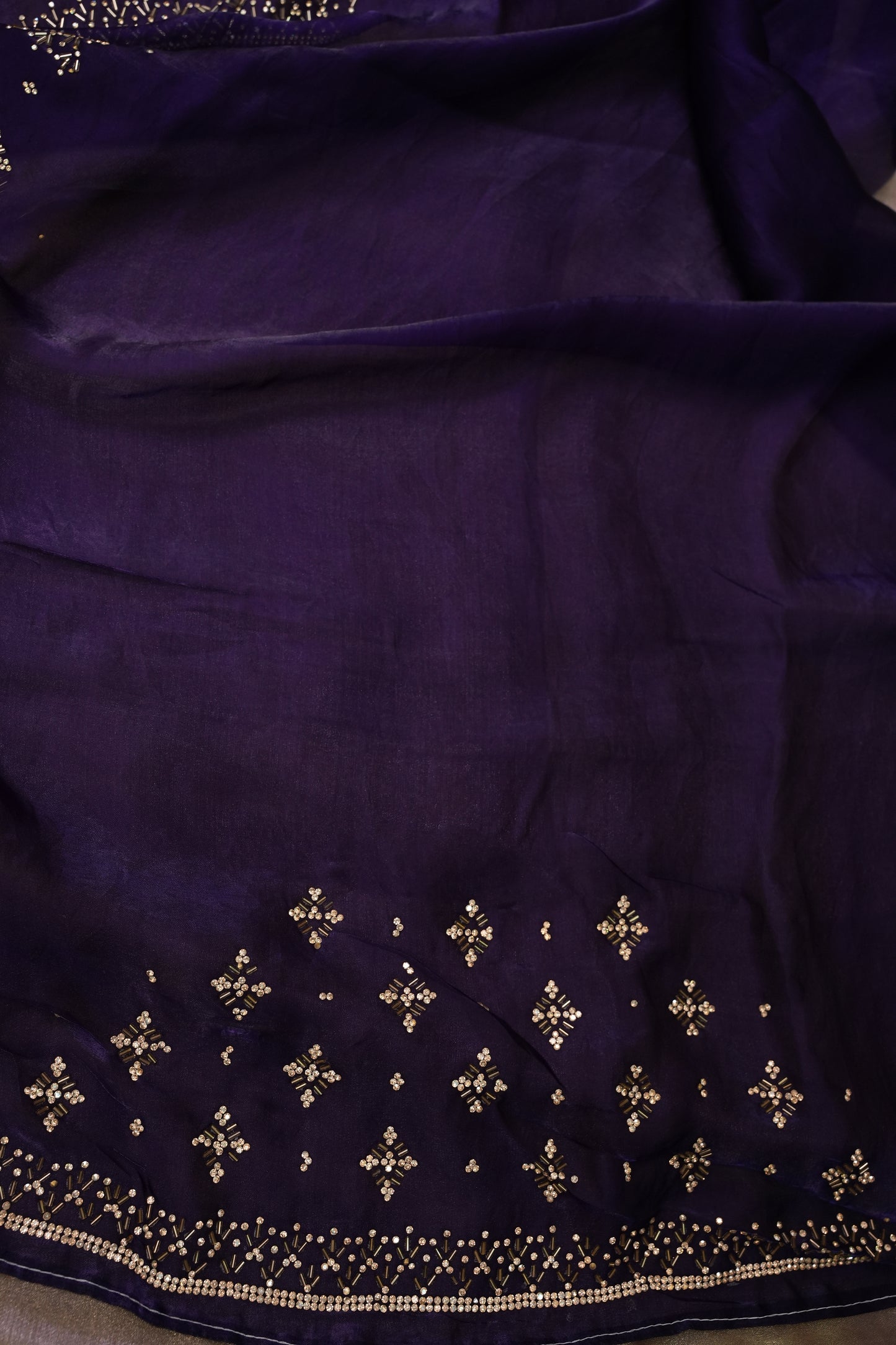Party Wear Glass Tissue Saree with Embroidered Border & Designer Blouse – Lavender Purple