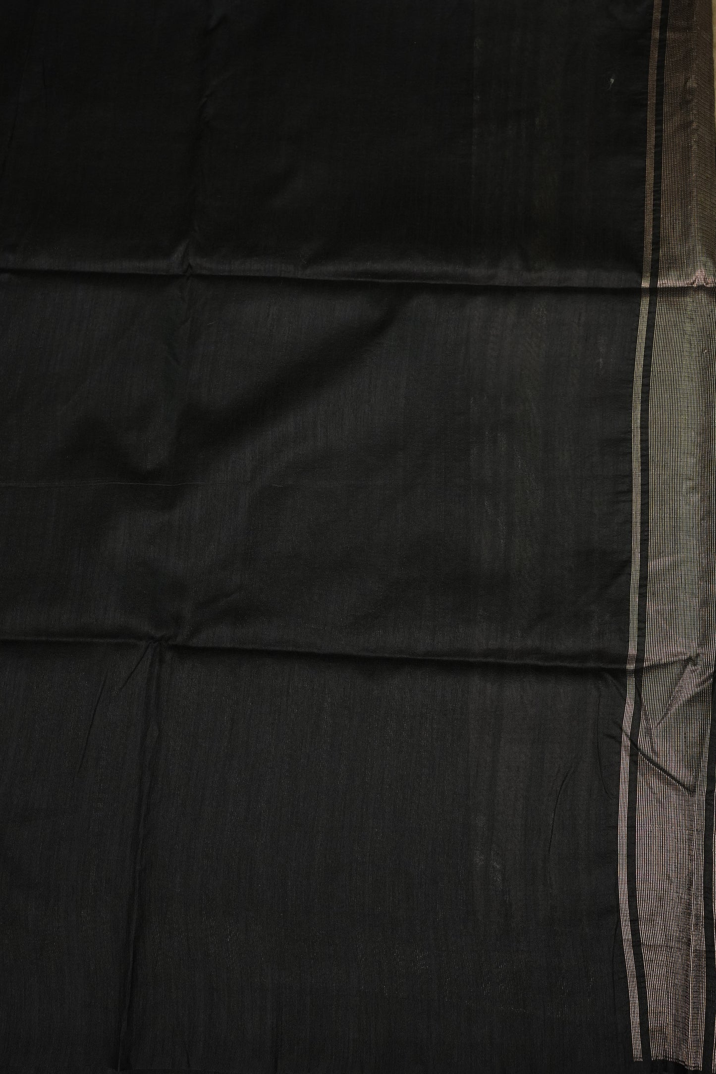 Semi Raw Silk Saree with Temple Border – Ivory & Black