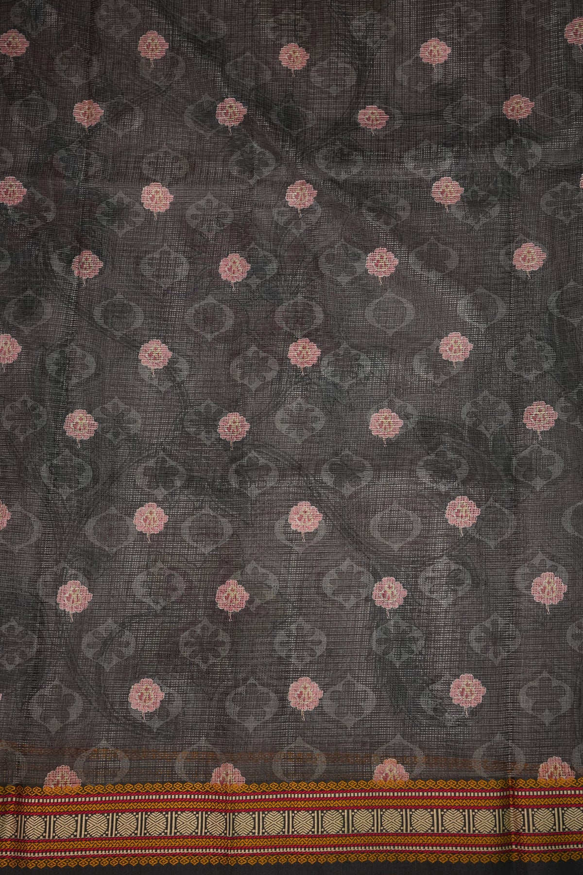 Silk Kota Saree with Sambalpuri Concept Border & Floral Print – Ivory & Black