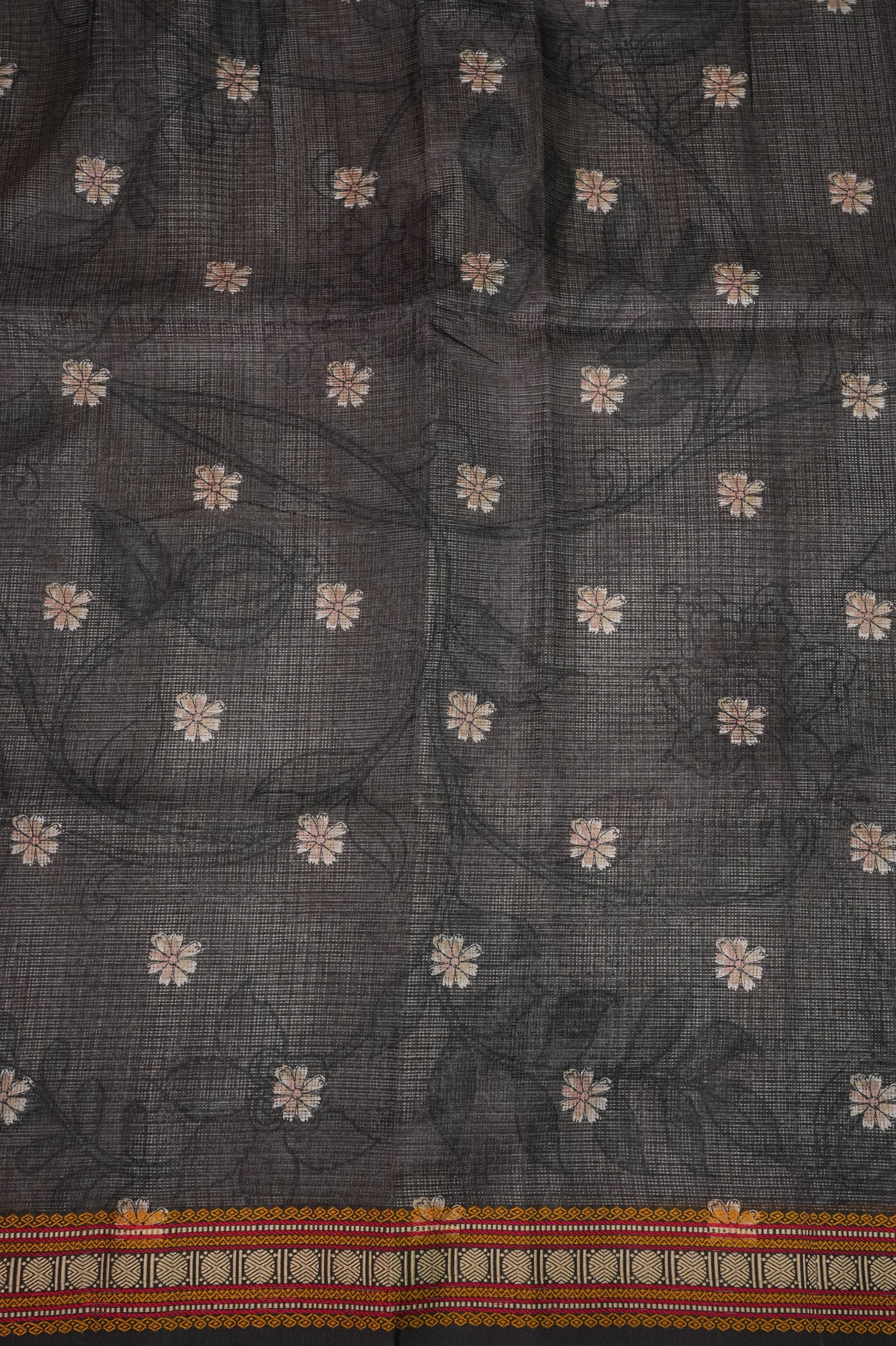 Silk Kota Saree with Sambalpuri Concept Border & Floral Print – Ivory & Black