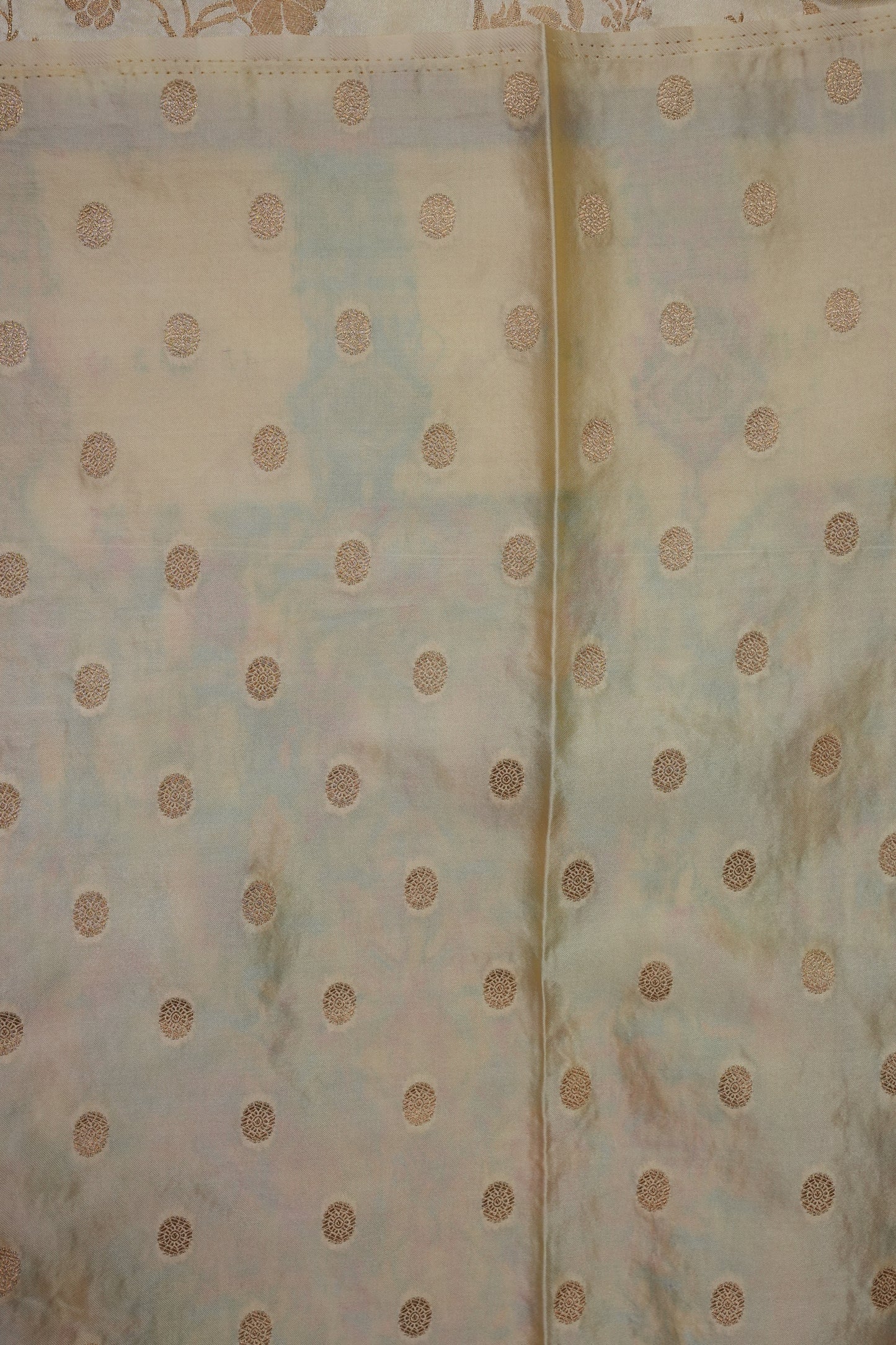 Ivory Banarasi Satin Silk Saree with Meenakari Floral Zari Weave & Heritage Brocade Pallu-Silk Mark Certified.