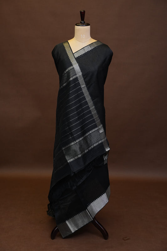 Mangalagiri Silk Cotton Saree - Classic Black