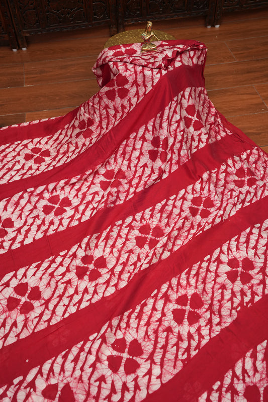 Pure Cotton Saree with Digital Block Prints – Red & White