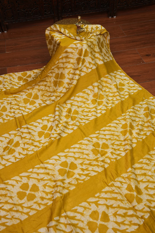 Pure Cotton Saree with Digital Block Prints – Mustard Yellow & White