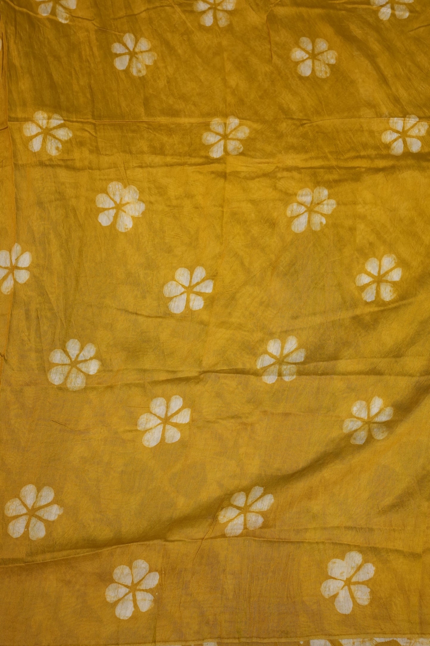 Pure Cotton Saree with Digital Block Prints – Mustard Yellow & White