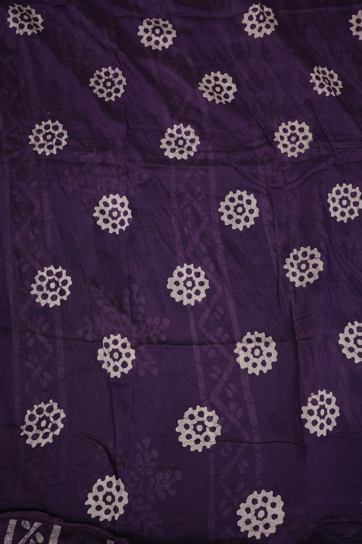 Pure Cotton Saree with Digital Block Prints – Deep Aubergine Purple & White
