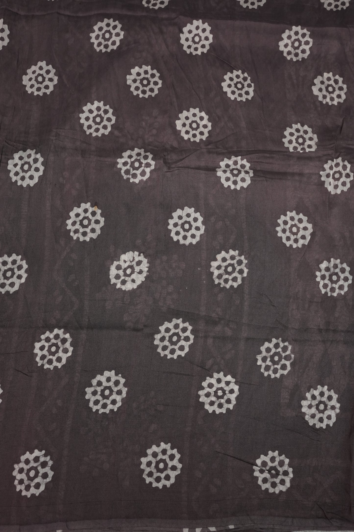Pure Cotton Saree with Digital Block Prints – Charcoal Grey & White
