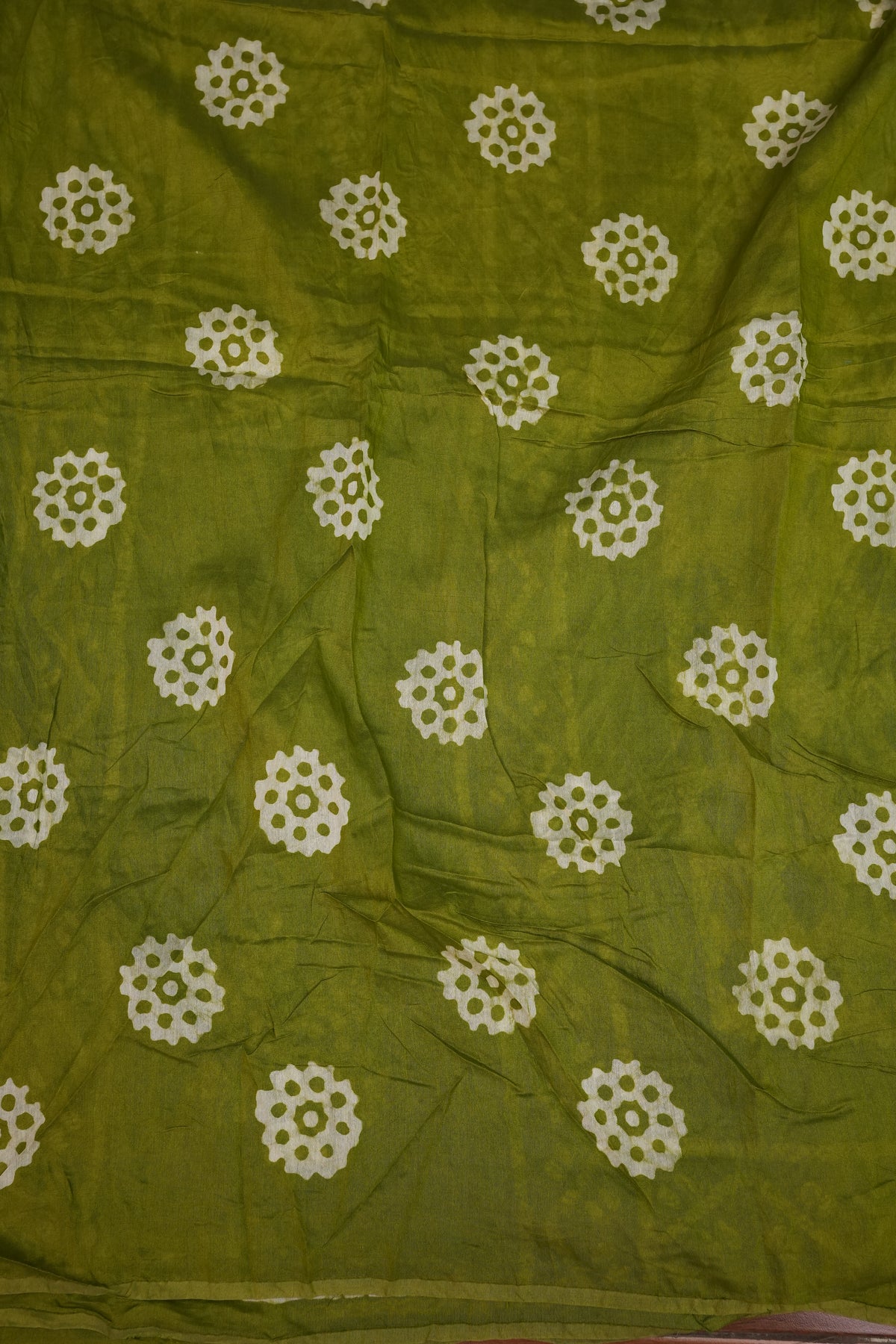 Pure Cotton Saree with Digital Block Prints – Olive Green & White