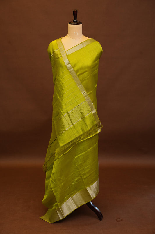 Mangalagiri Silk Cotton Saree - Parrot Green
