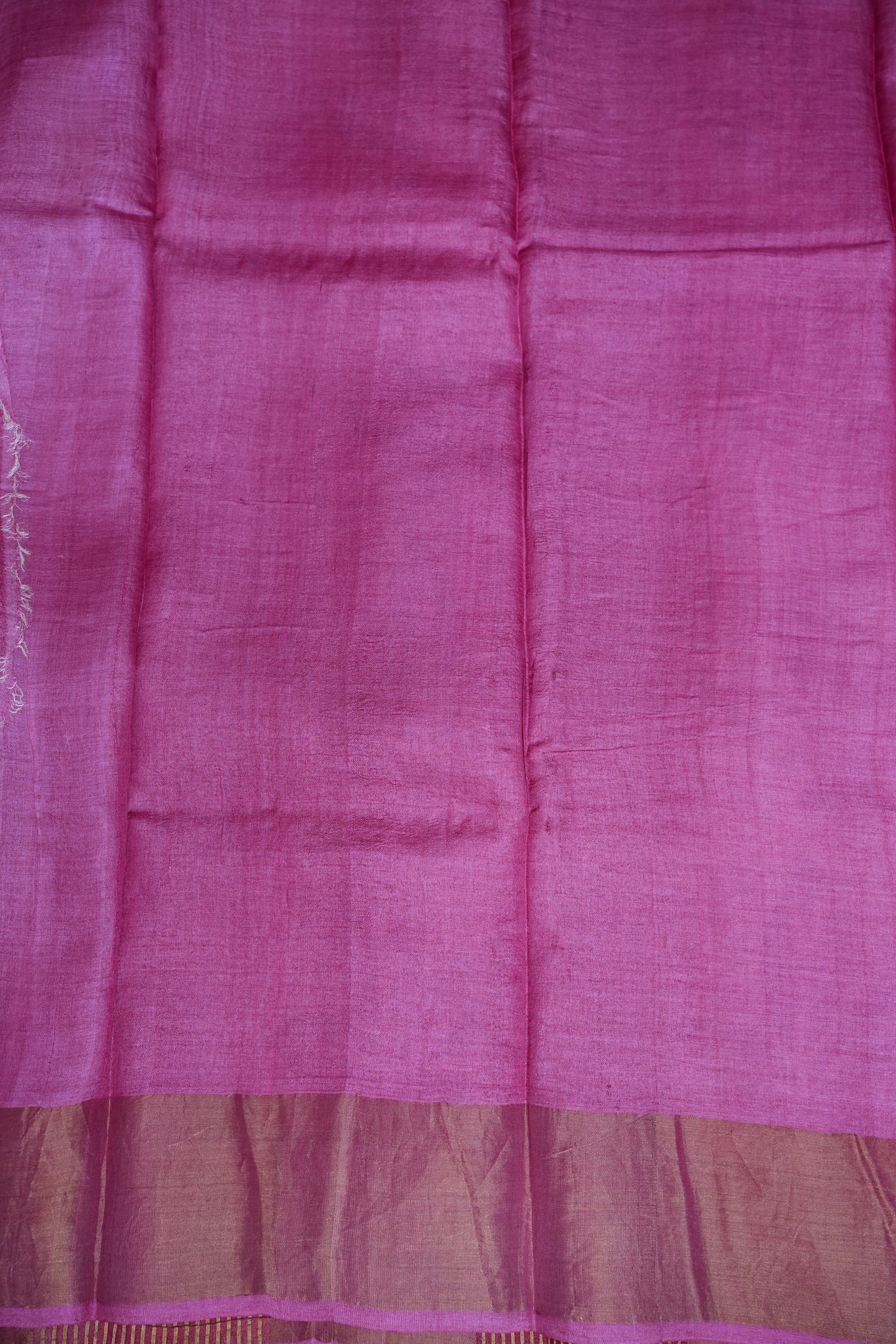 Silk Mark Certified Pure Tussar Silk Saree – Magenta Pink with Silver Leaf Vine Motifs
