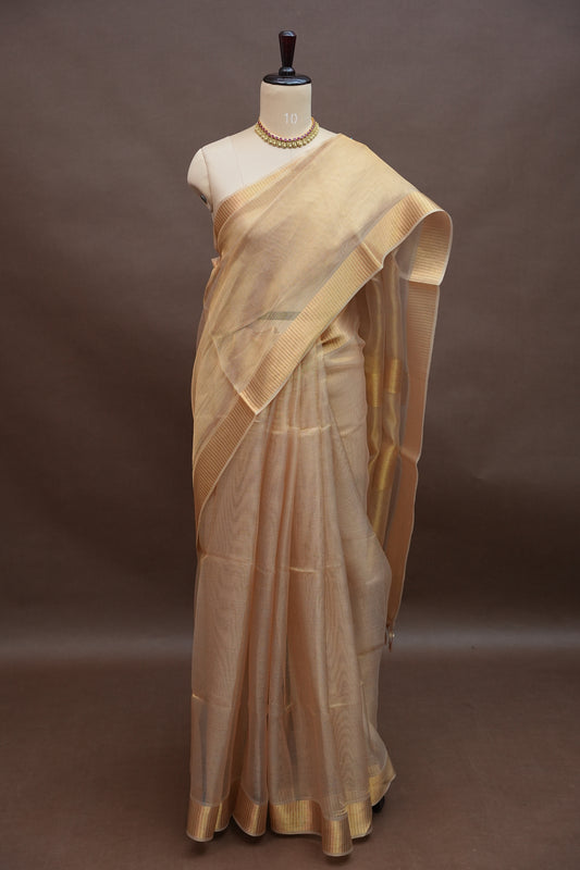 Premium Tissue Silk Saree – Elegant Champagne Gold Grace