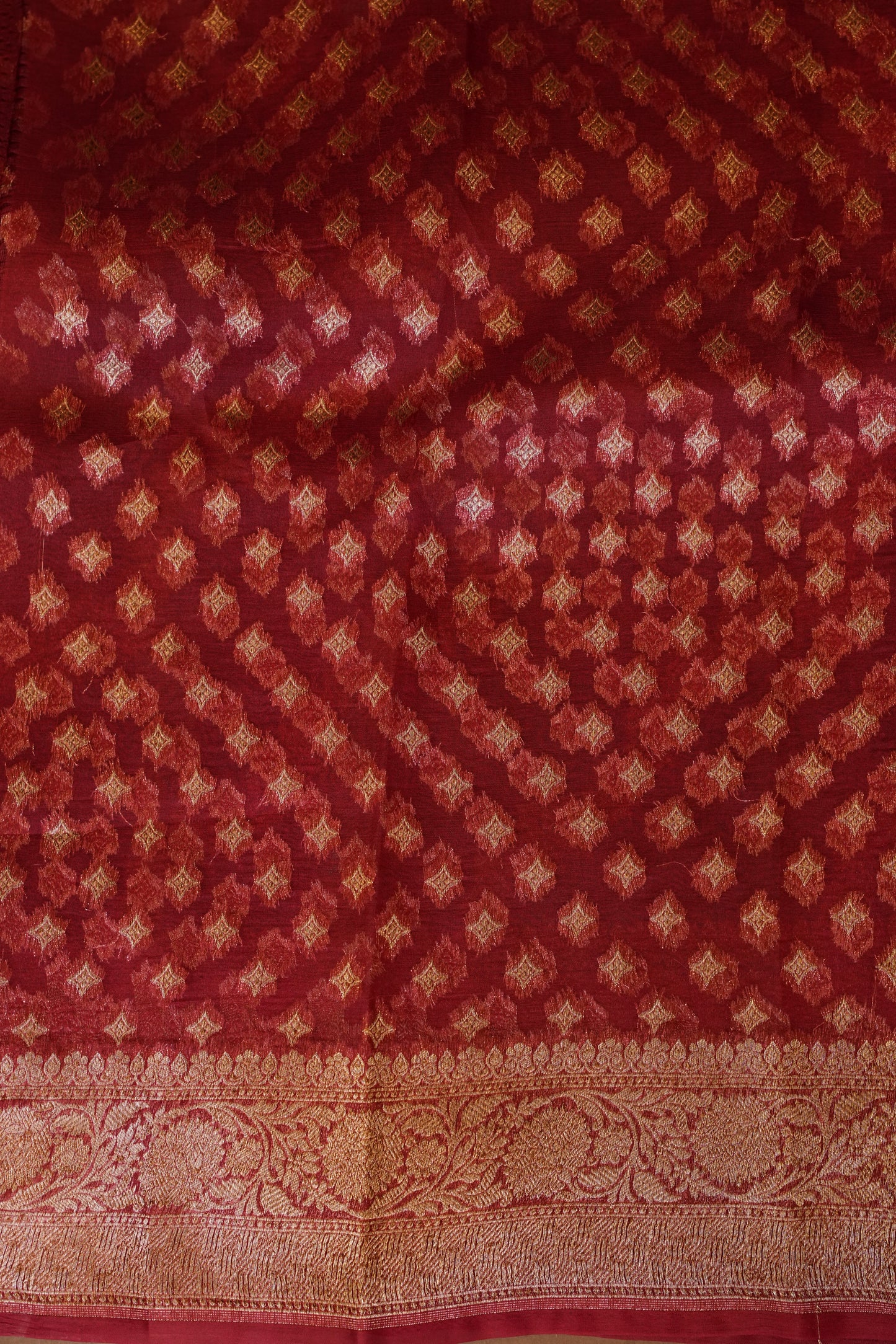 Pure Banarasi Organza(Kora) Silk Handloom Saree with Antique Zari Jaal – Teal Blue with Deep Red Border | Silk Mark Certified