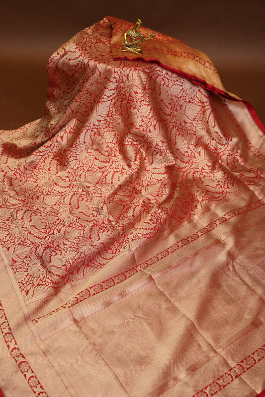 Pure Handloom Silk Katan Banaras Saree-Red|Silk Mark Certified