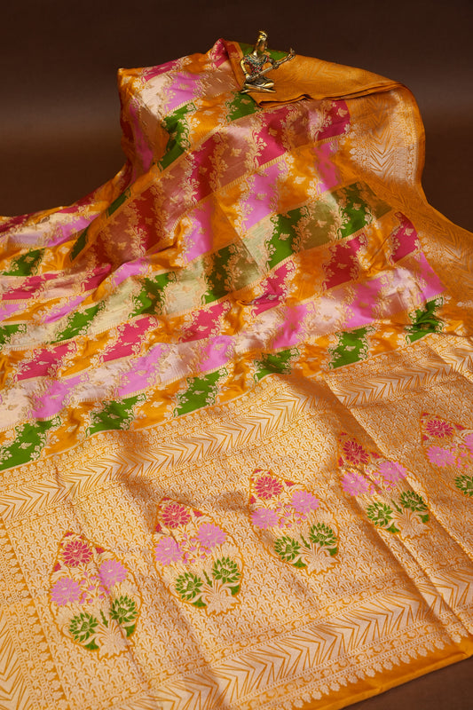 Rangkat Pure Silk Katan Banaras Saree-Yellow|Silk Mark Certified