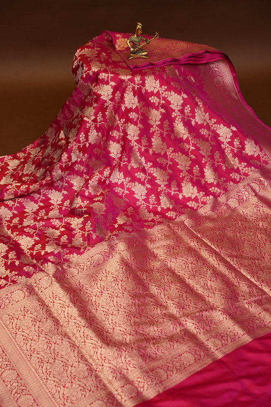 Pure Handloom Silk Katan Banaras Saree Pink|Silk Mark Certified