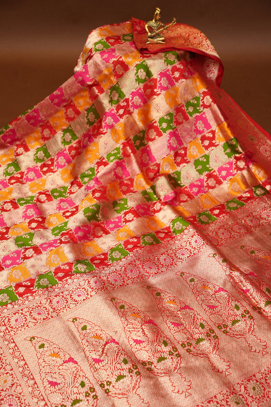 Rangkat Pure Silk Katan Banaras Saree-Red|Silk Mark Certified
