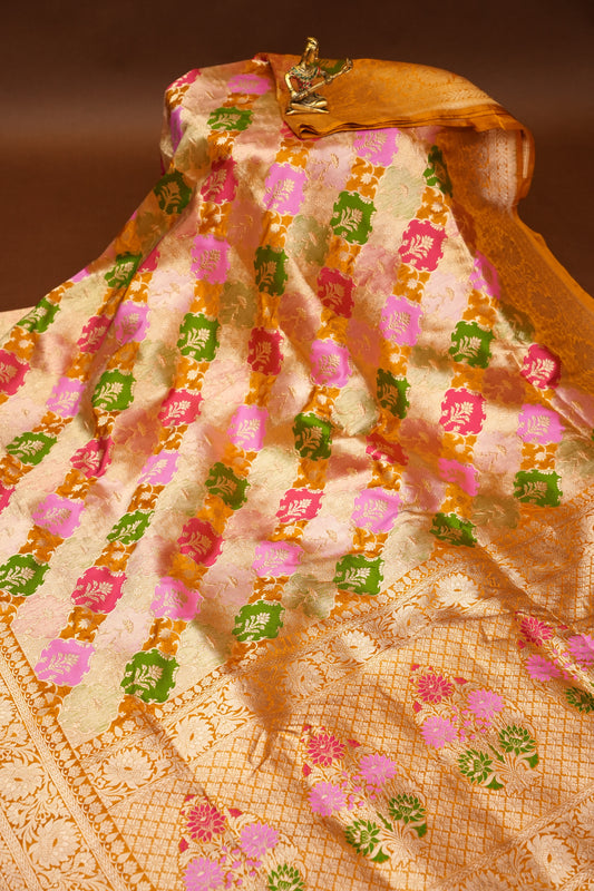 Rangkat Pure Silk Katan Banaras Saree-Yellow|Silk Mark Certified