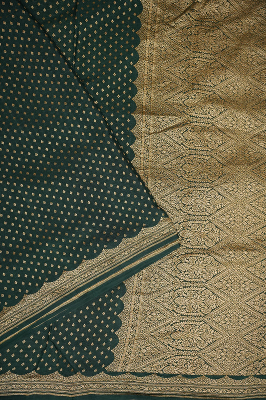 Emerald Green Pure Khaddi Georgette Crepe Banarasi Silk Saree