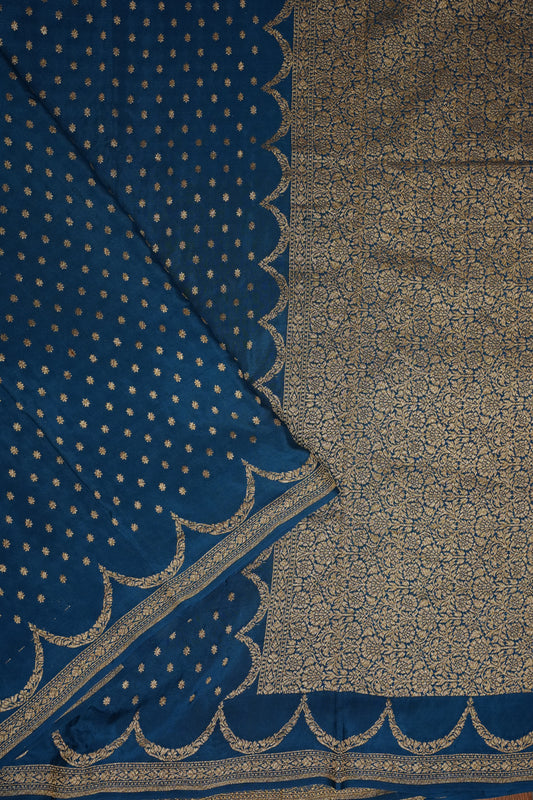 Sapphire Blue Pure Khaddi Georgette Crepe Banarasi Silk Saree