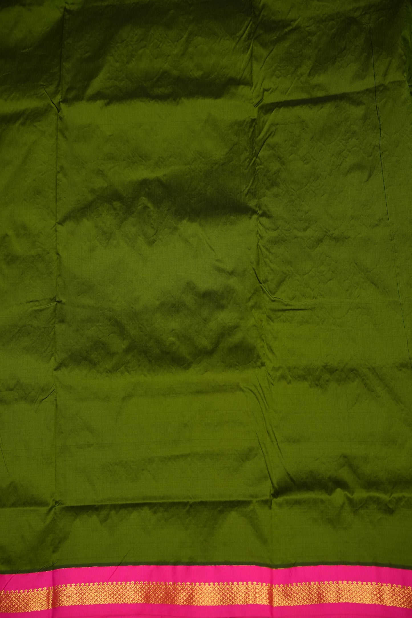 Semi Silk 9-Yard Saree with Paithani Pallu & Gatti Border – Olive Green & Pink