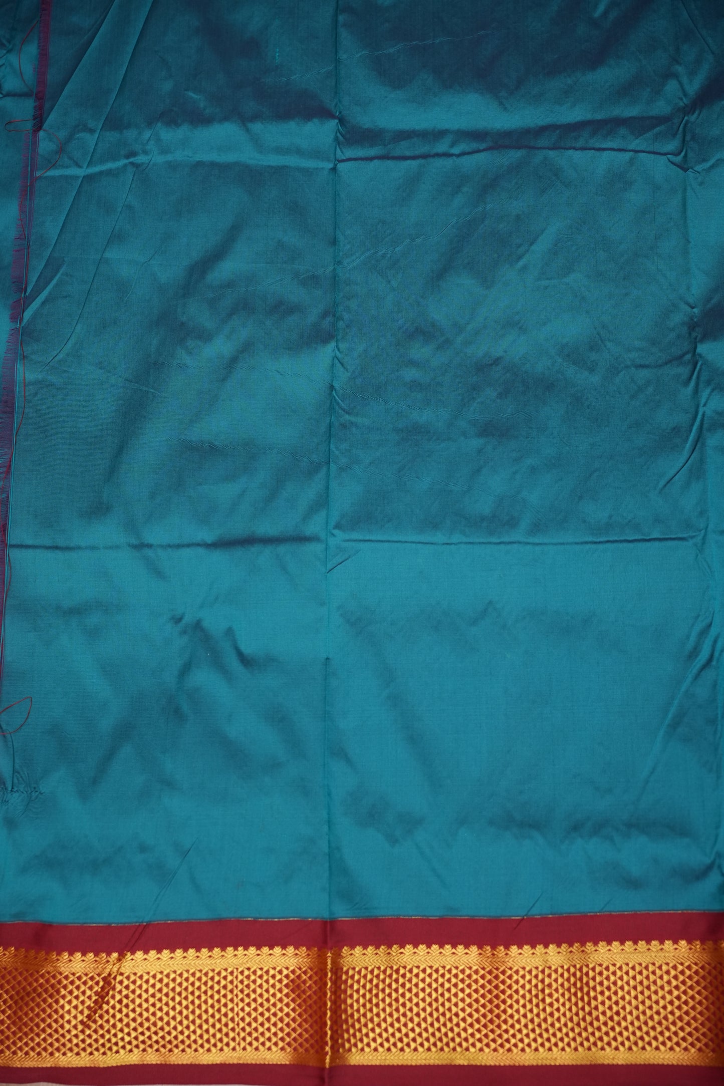 Semi Silk 9-Yard Saree with Paithani Pallu & Gatti Border – Rama Blue & Maroon