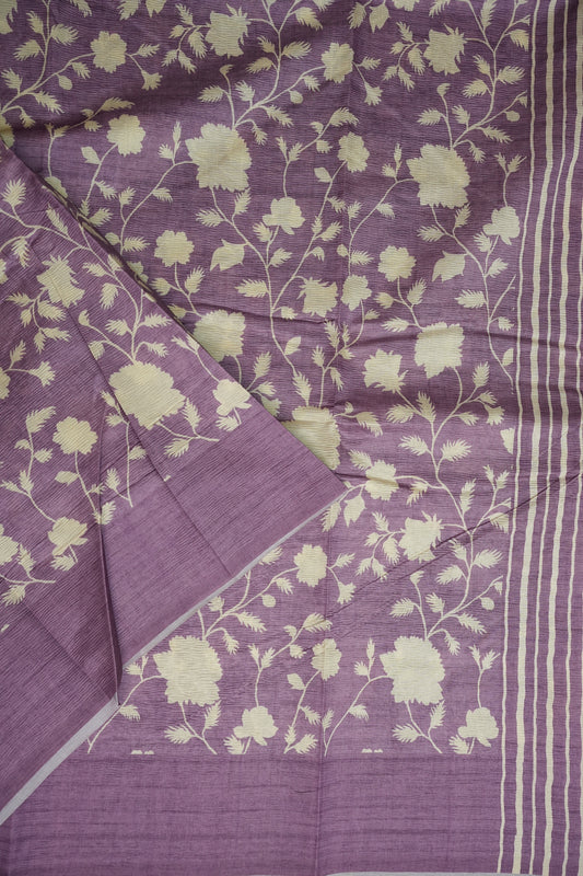 Semi Raw Silk Saree – Lavender Bloom Elegance