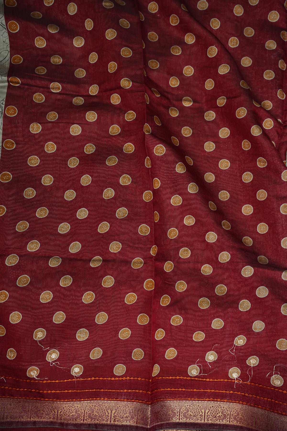 Chanderi Cotton Saree with Kalamkari Prints & Embroidered Pallu – Grey & Maroon