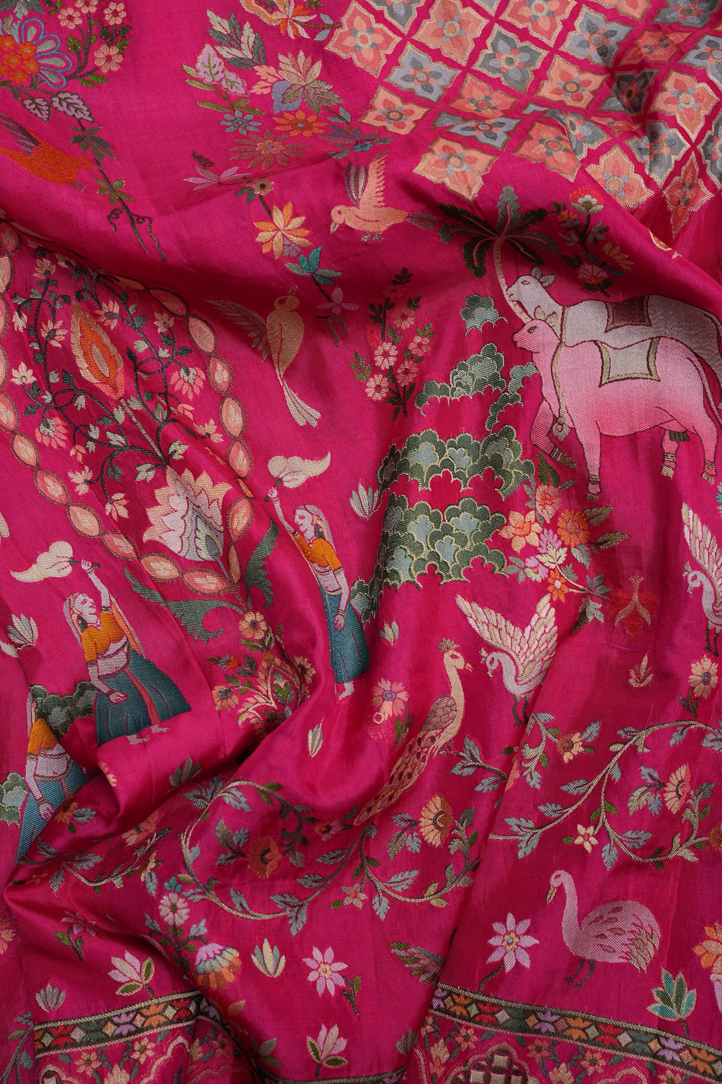 Kashmiri Pashmina Story Telling Saree - Hot Pink