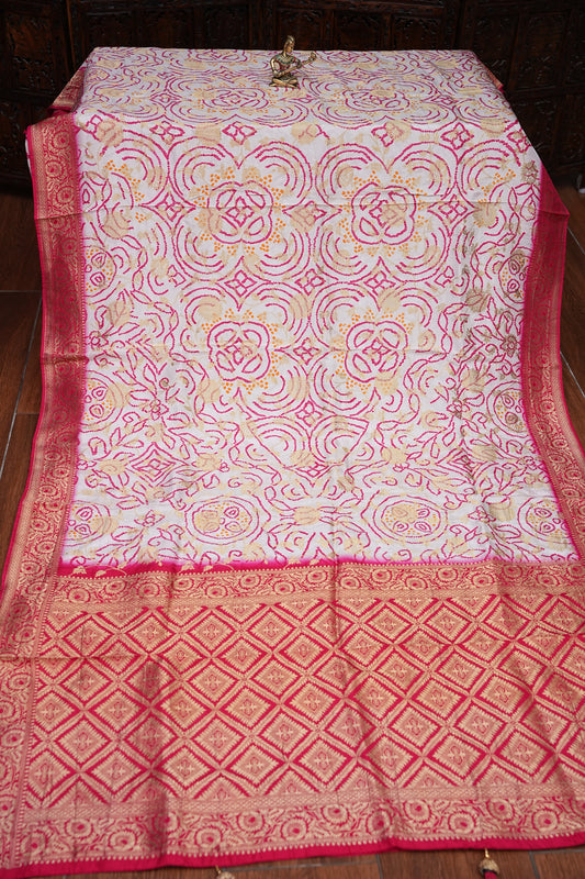 Kashmiri Pashmina Story Telling Saree - White & Pink
