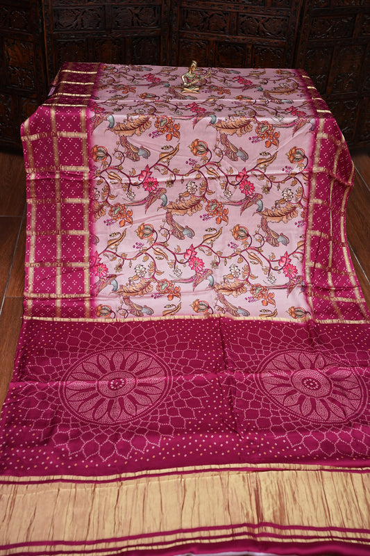 Bandhini Garchola Modal Silk Saree - Pink & PInk