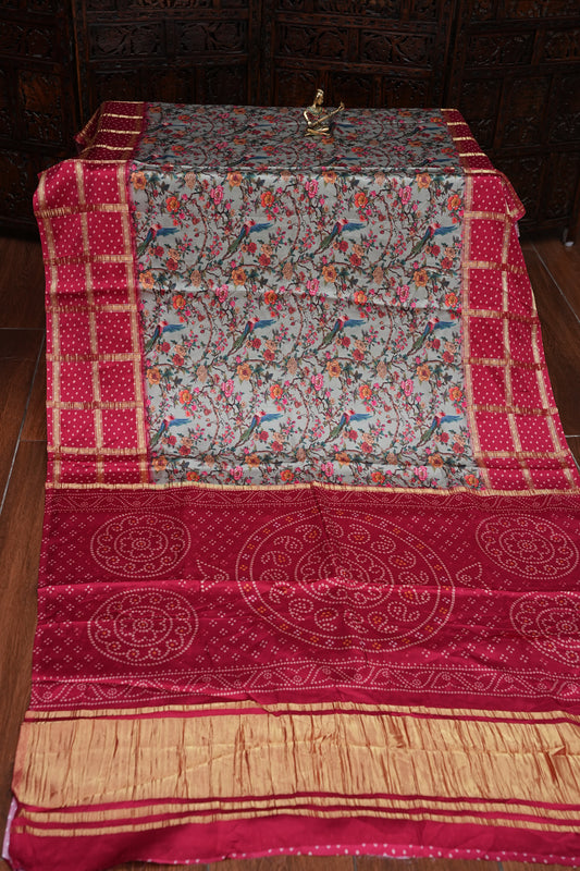 Bandhini Garchola Modal Silk Saree - Blue & Pink