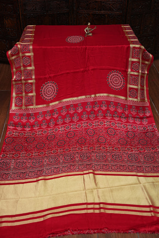 Bandhini Garchola Modal Silk Saree - Bright Red