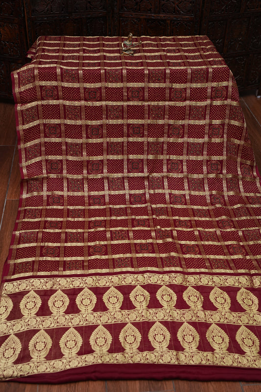 Bandhini Garchola Modal Silk Saree - Dark Maroon
