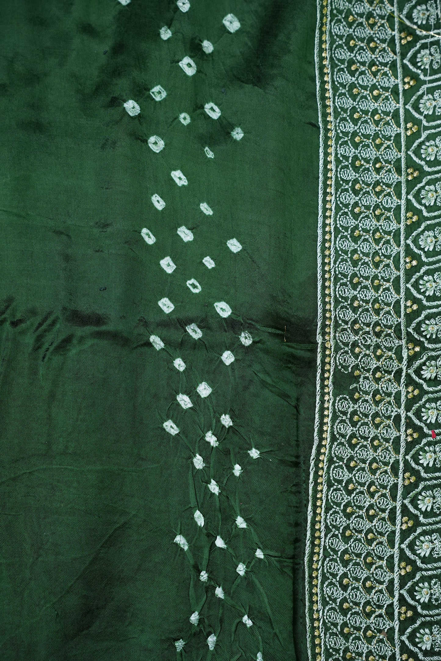 Pure Gajji Silk Bandhini Saree - Green