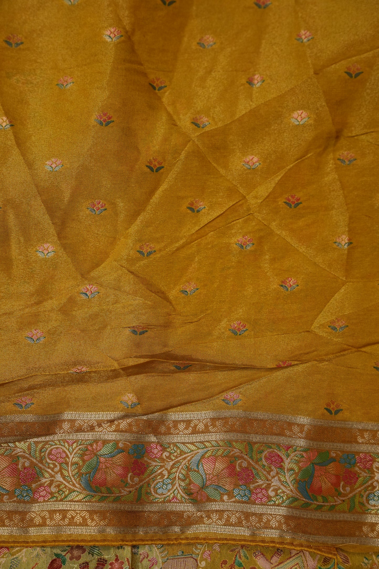 Kashmiri Pashmina Mellow Tissue Saree - Yellow Gold