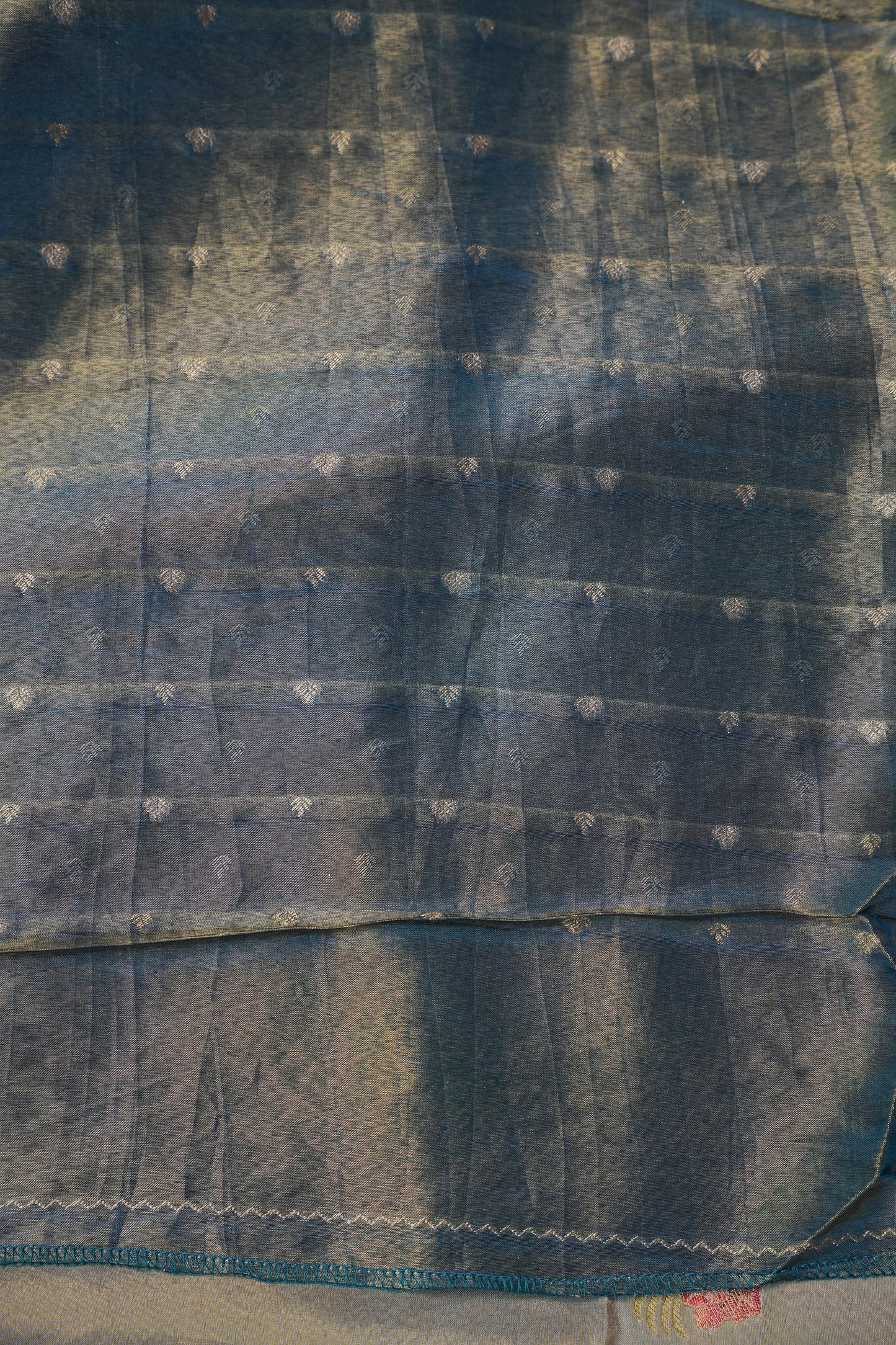 Kashmiri Pashmina Mellow Tissue Saree - Cool Blue