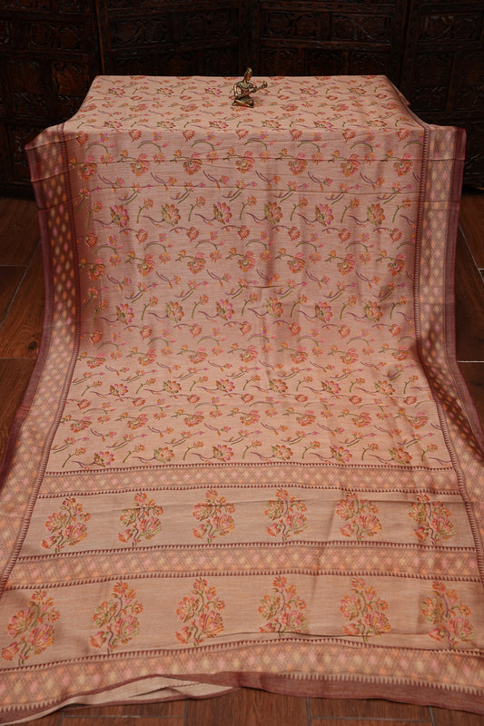 Pure Mellow Tissue Silk Saree with Floral Patterns - Rosewood Brown