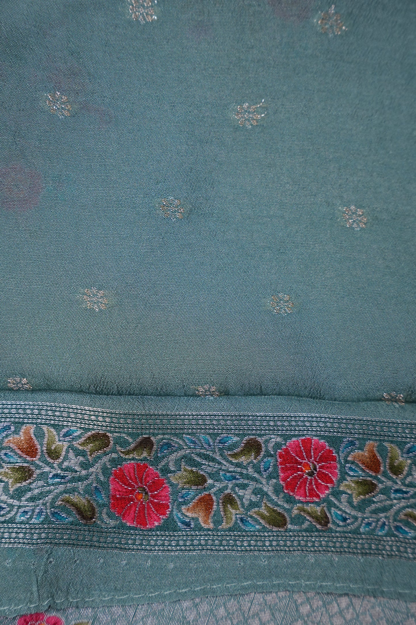 Kashmiri Pashmina Mellow Tissue Saree - Aqua Blue