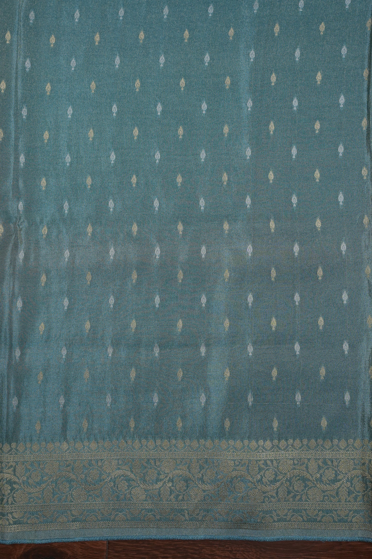 Pure Mellow Tissue Silk Saree with Banarasi Patterns - Aqua Blue