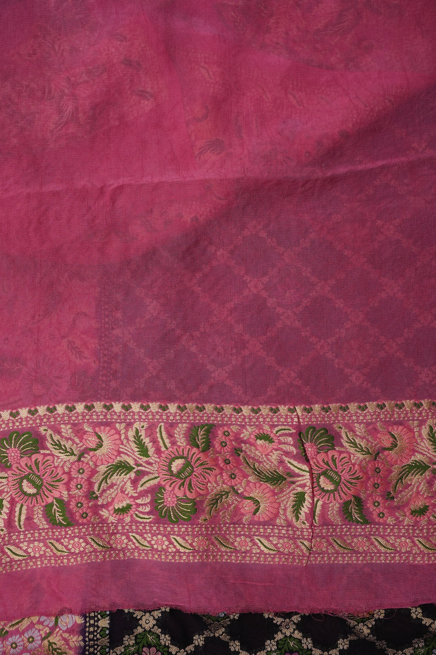 Banarasi Georgette Silk Saree - Black & Pink