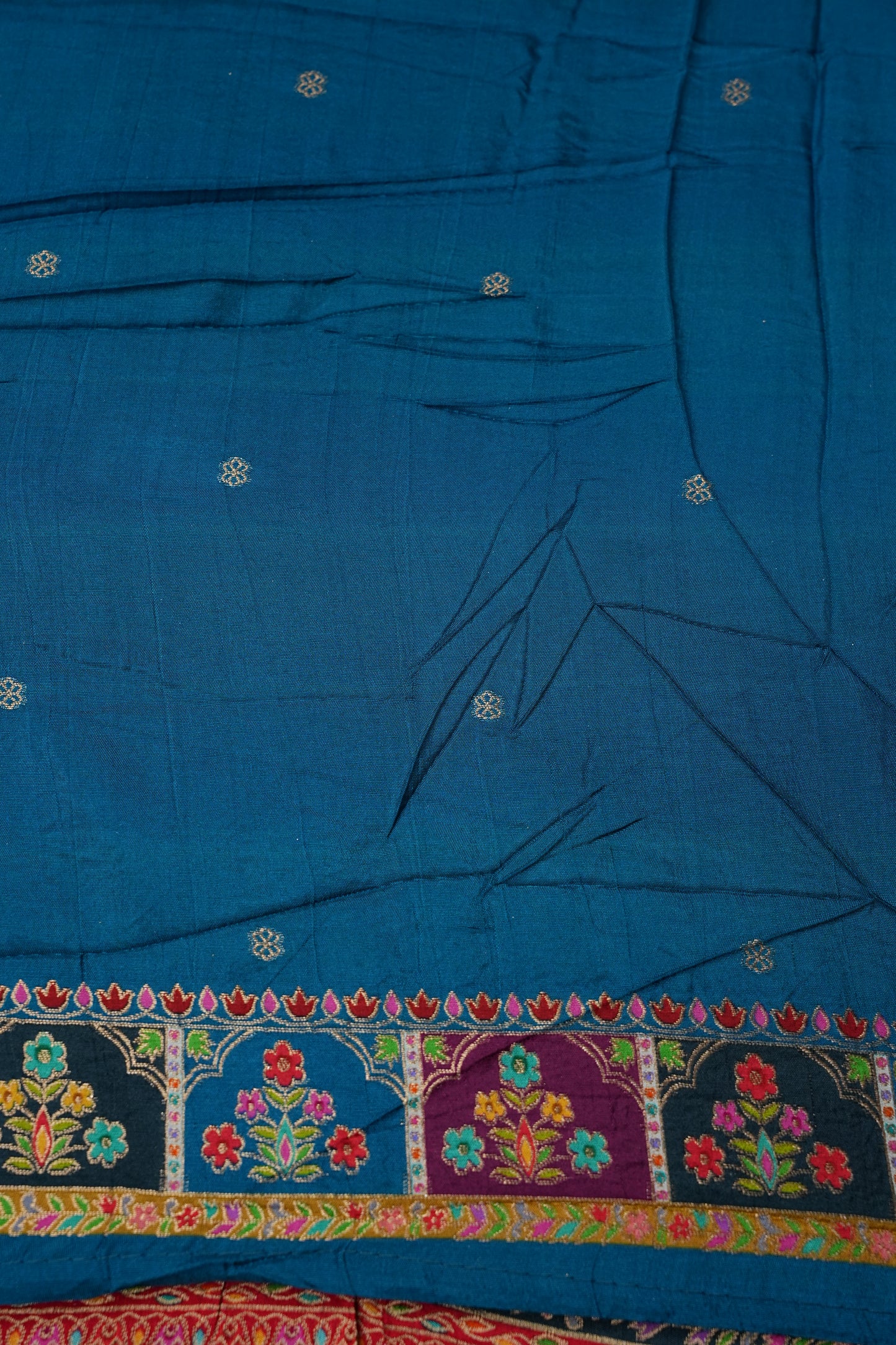 Kashmiri Pashmina Story Telling Saree -Multicolor on Teal Blue