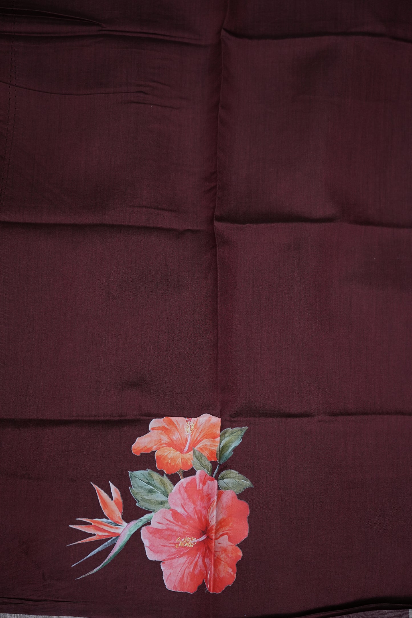 Pure Tissue Organza Silk Saree with Digital Floral Print-Wine Brown, Antique Gold & Silver