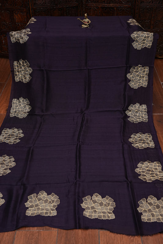 Tussar Banarasi Raw Silk Saree with Floral Zari Butta Weaving β Deep Purple