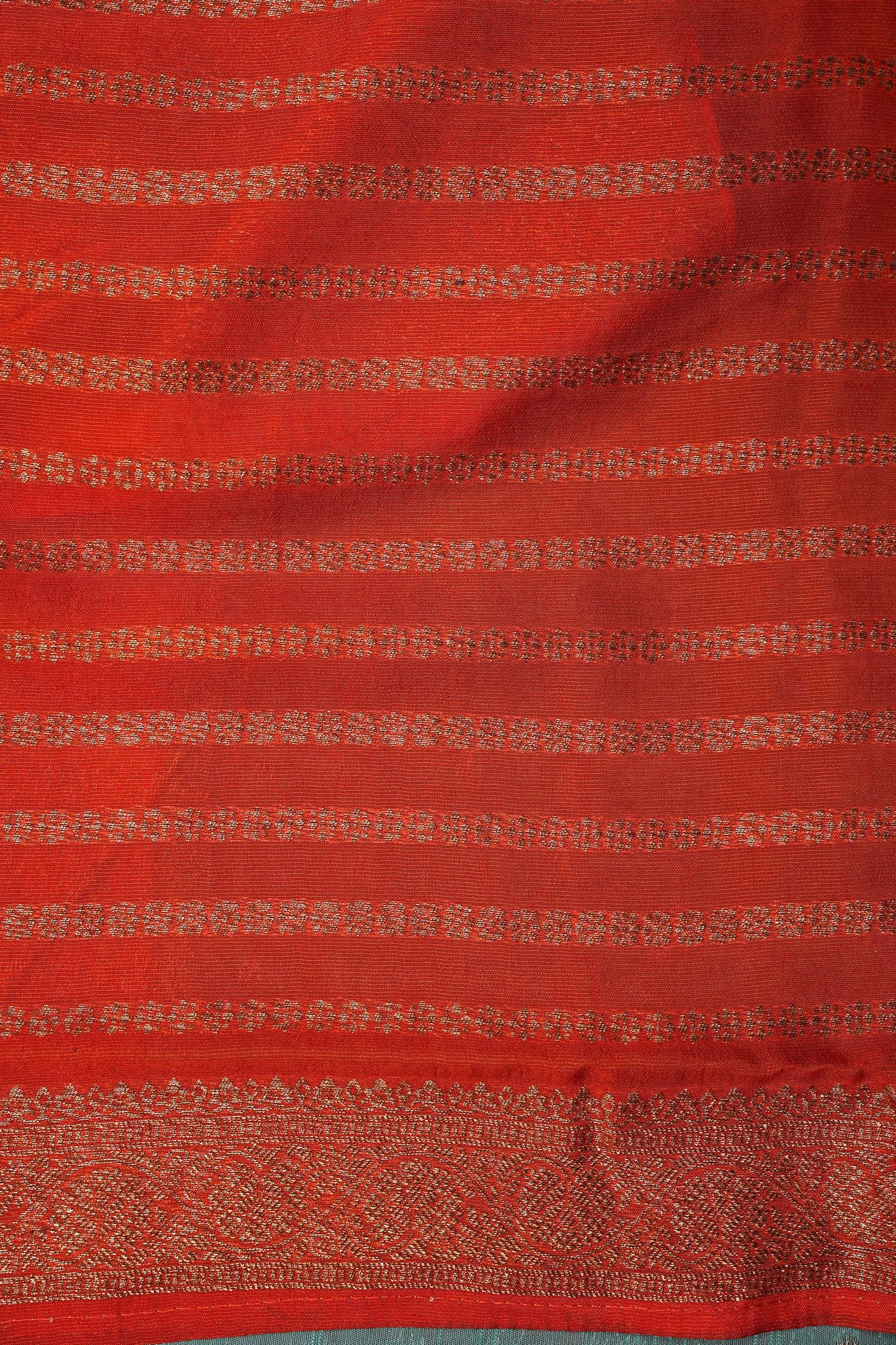 Tussar Banarasi Raw Silk Saree β Sea Green & Orange with Zari Border