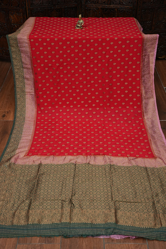 Banarasi Crepe Silk Georgette Saree – Red with Baby Pink