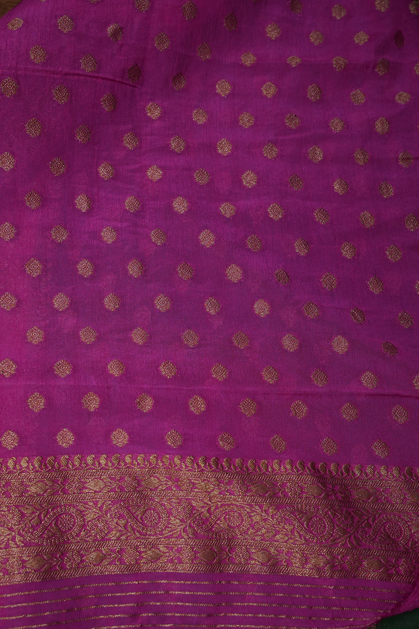 Banarasi Crepe Silk Georgette Saree – Bottle Green with Pink