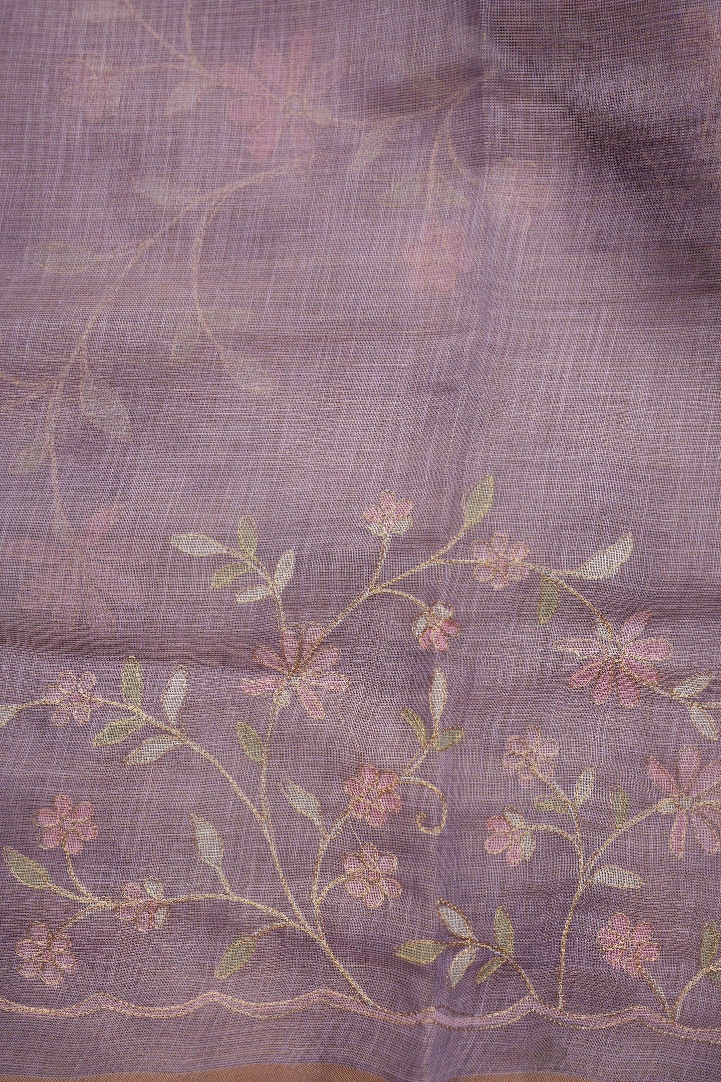 Embroidered Jute Linen Saree - Lilac