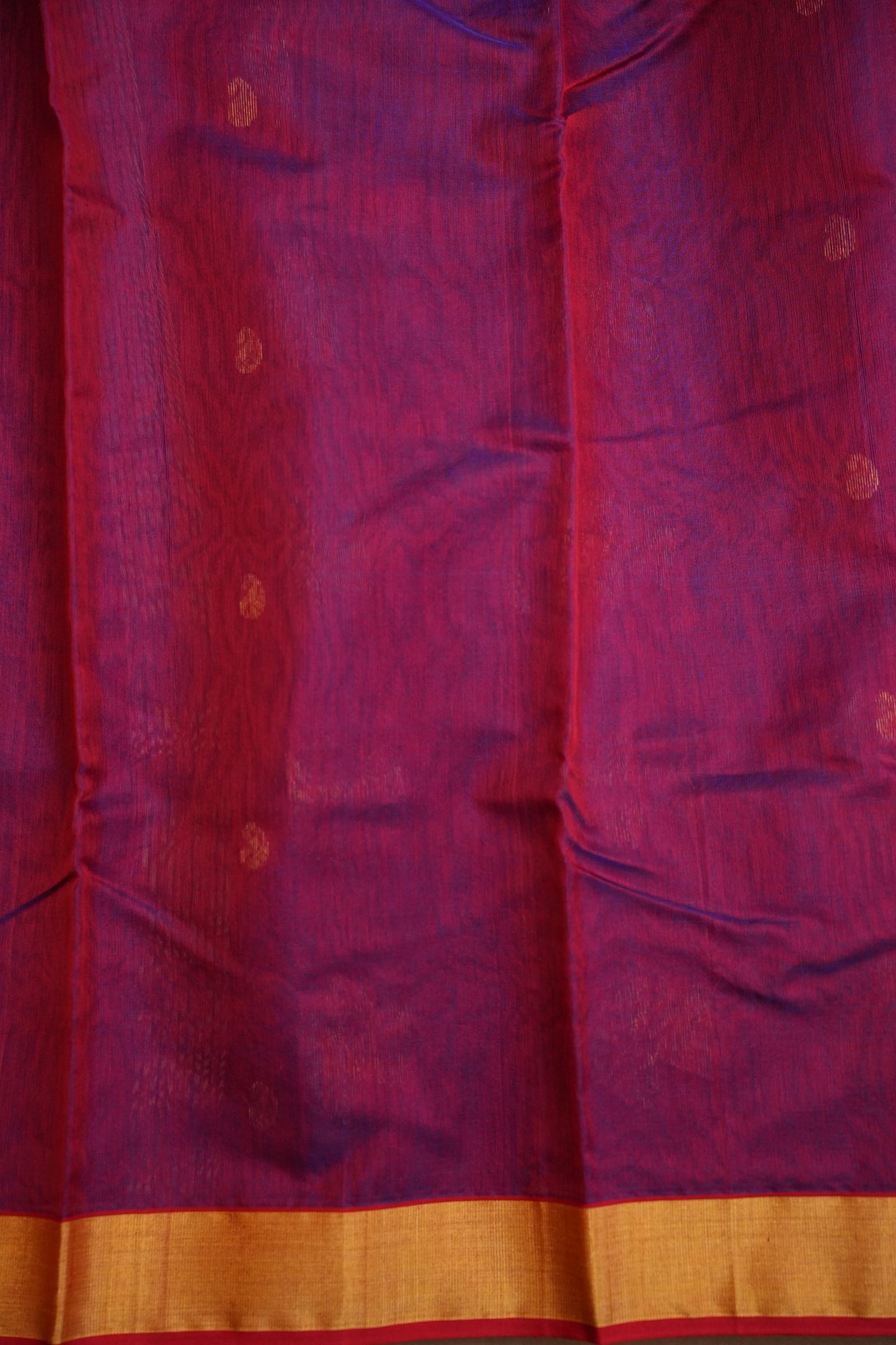 Pure Chanderi Silk Saree with Zari Buttas & Tissue Border - Dark Pink & Purple