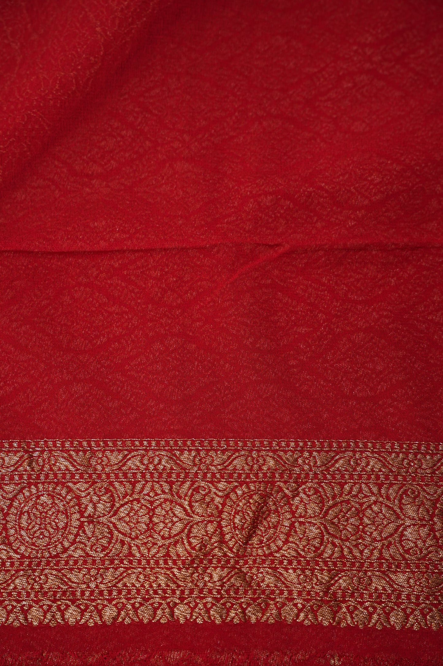 Pure Khadi Georgette Banarasi Saree – Bottle Green & Red