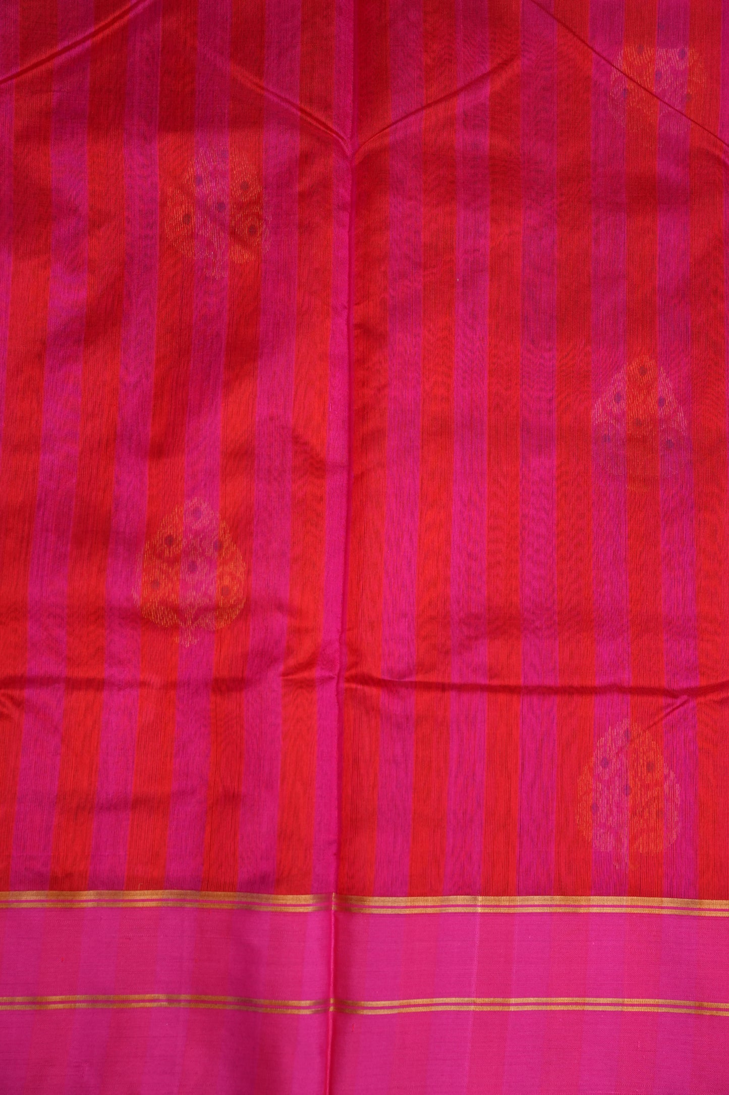 Pure Chanderi Silk Saree with Zari Buttas & Tissue Border - Bright Pink